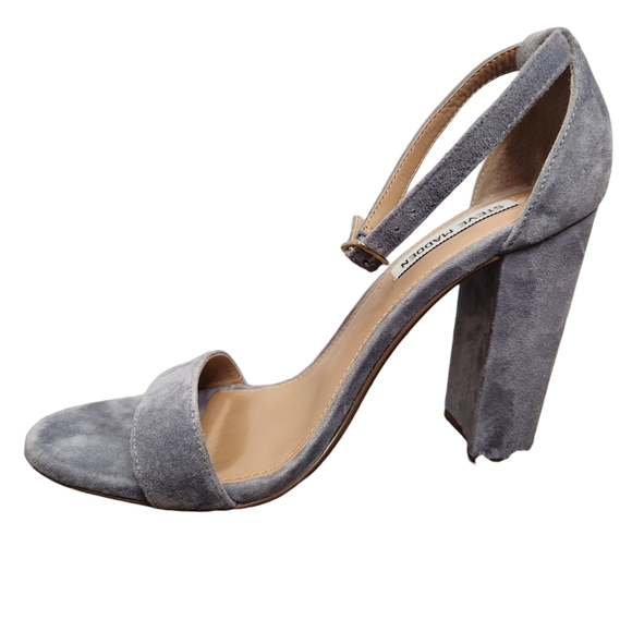 Steve Madden Carrson Suede Heels Gray Open Toe Ankle Strap Preppy Size 9.5M - Picture 4 of 8